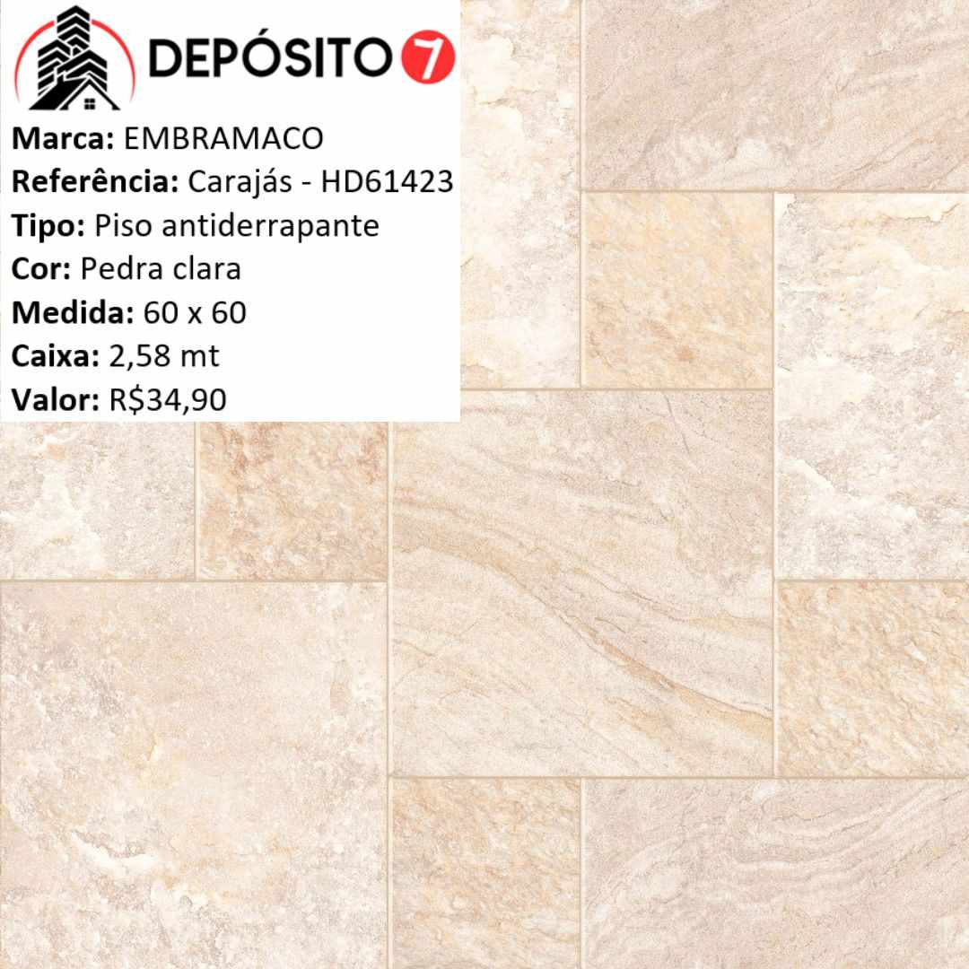 EMBRAMACO PISO ANTIDERRAPANTE 60X60 CARAJAS HD61423 (CAIXA COM 2,58MT)